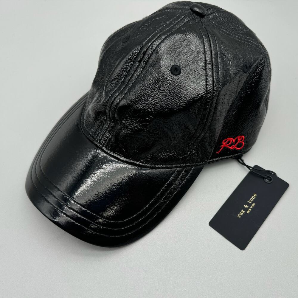 NWT Rag & Bone Hat Womens One Size Black Faux Leather Rain Baseball Cap Trendy
